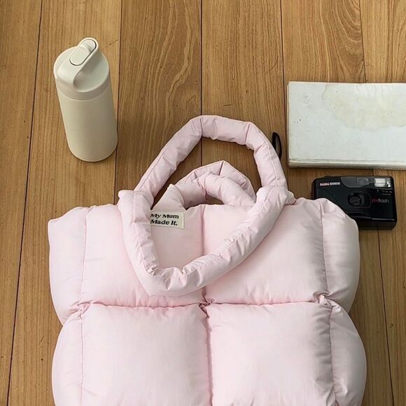 My Mum Made It baby pink Puffer Tote Bag Nylon coquette Cloudcore y2k - Picture 3 of 8
